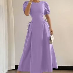 Gently used lilac corset dress with puffy sleeves (size 8)