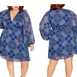 Women’s size 14 city chic mini dress, long sleeve faux wrap dress