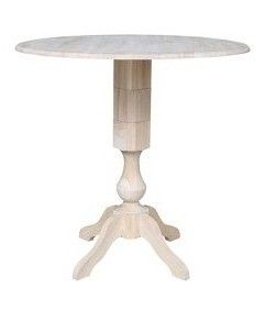 International concepts round drop leaf dining table 42". Extendable height solid wood unfinished