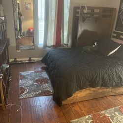 Platform Bed Four Drawers & Queen Mattress 1 Yr Old