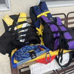 Life jackets, Inner Tube Two Person, And Ski Rope. 