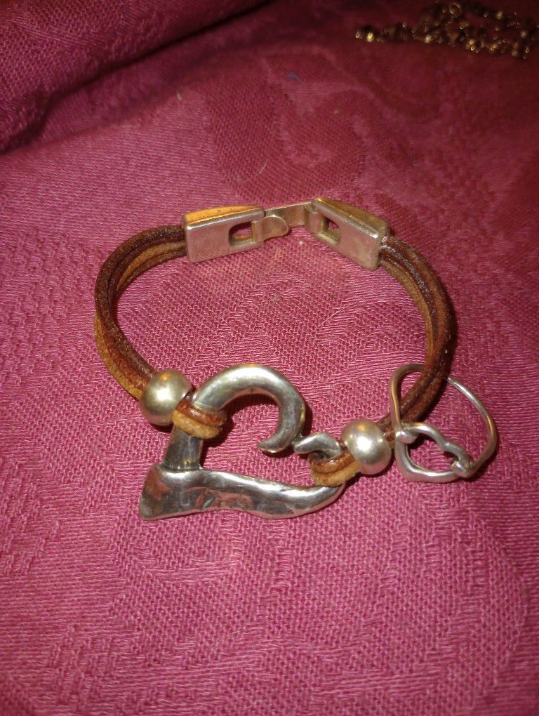 Sterling And Leather Bracelet And Ring
