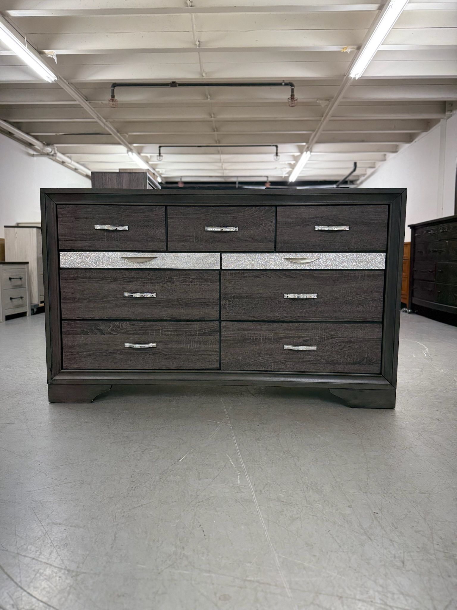 Gray 9 Drawer Dresser with Mirror