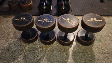 IRON GRIP 75LB & 80LB DUMBBELLS USA MADE STEEL DUMBBELL WEIGHTS