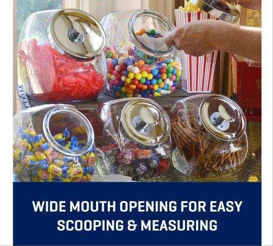 Glass Jar 3 Pack Metal Lid Cover Counter Display 1Gal Pantry Storage Candy
