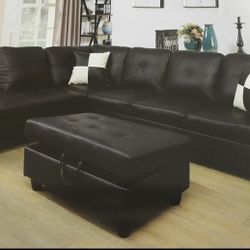 Black Leather Sectional Couch (BLACK FRIDAY)