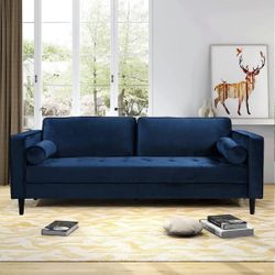 Blue Velvet Sofa for Living Room, 81.5" Blue Couch, 3 Seater Comfy Couch for Bedroom (Blue)