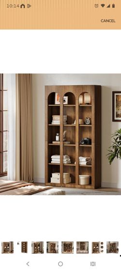 Tall Wood Bookcase with Arch Detail