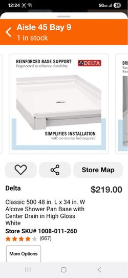 Classic 500 48 in. L x 34 in. W Alcove Shower Pan Base with Center Drain in High Gloss White
