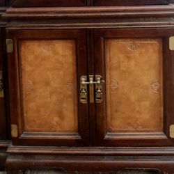 Vintage Chinoiserie Credenza 64" - Ming Style Wood & Brass Sideboard