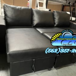 Black Leather Extended L Sofa With Storage 