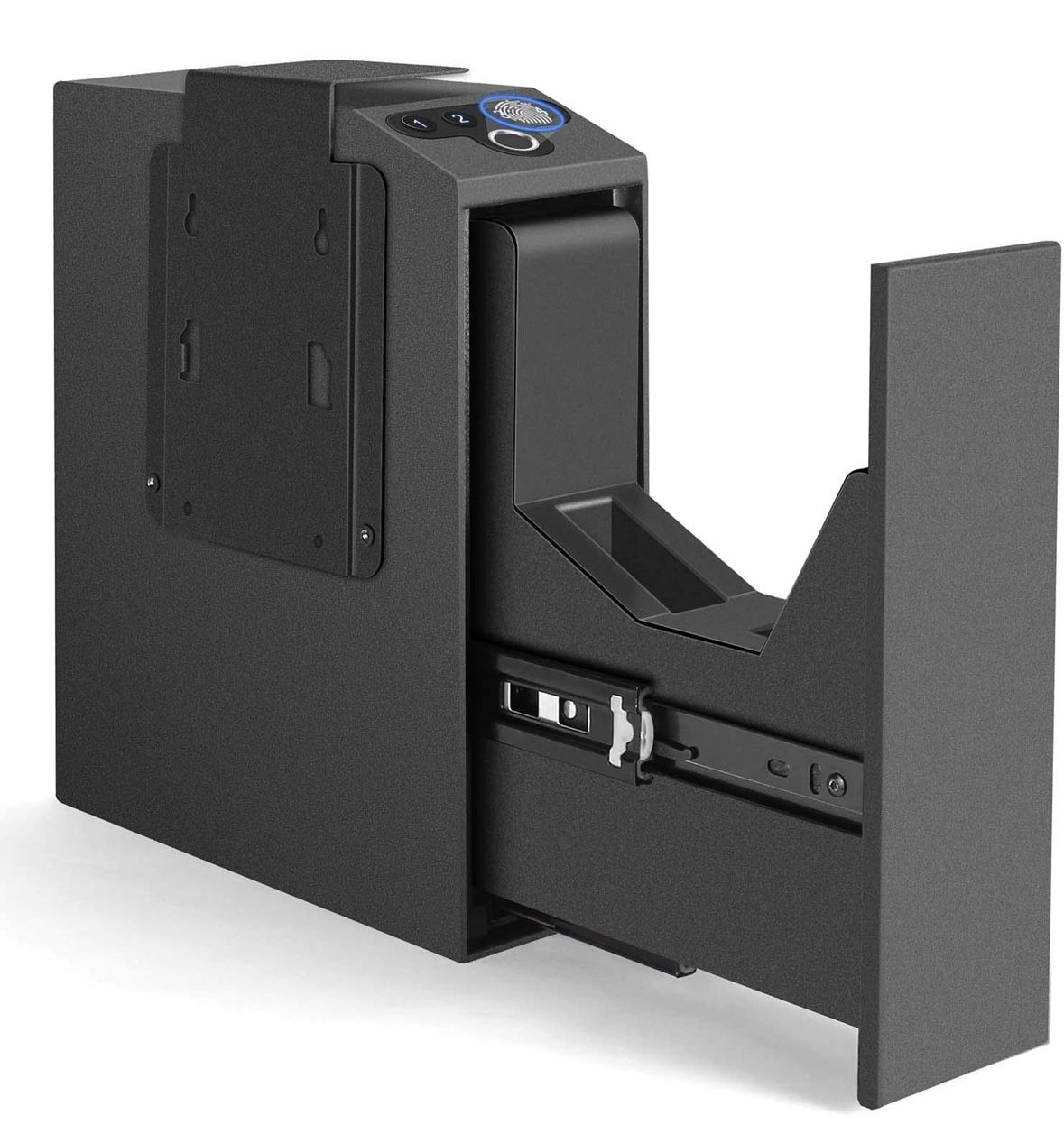 Biometric Slider Handgun Gun Safe for Nightstand, Desk, Bed Side,Truck - Auto Sliding Door Hand Gun Safe for Pistol -with Fingerprint, PIN Code, KEY A
