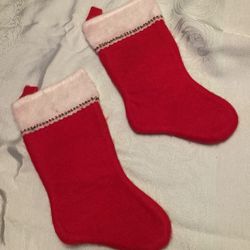 2 Red Fleece Christmas Stockings 