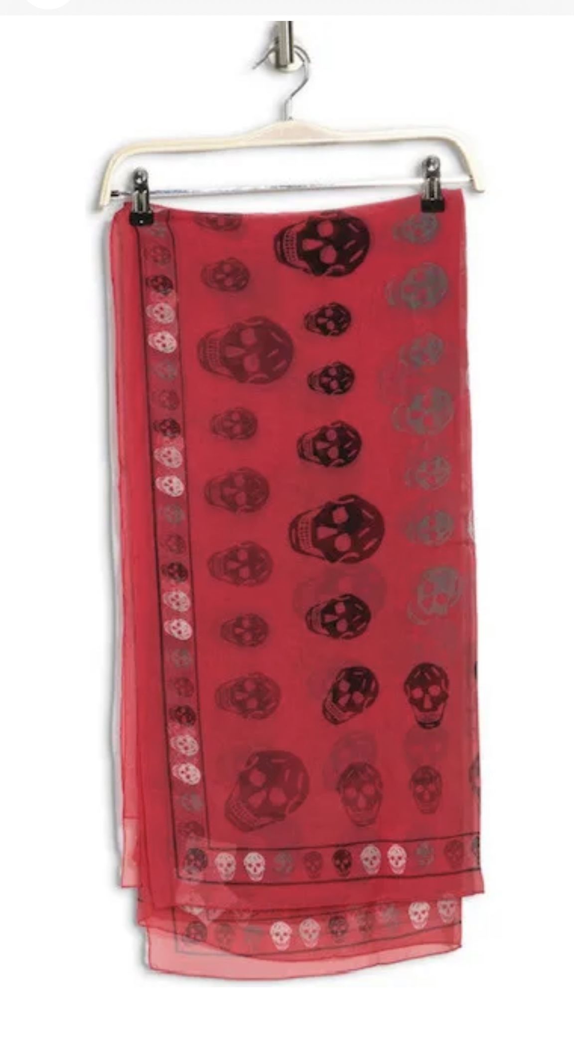 NEW $400 ALEXANDER MCQUEEN 100% Silk Skull Printed Red Scarf