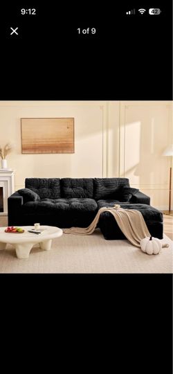 Modular Sectional Sofa, 102" L-Shaped Corduroy Couch, Set of Soft Upholstered Cloud Couch with Ottoman,Black