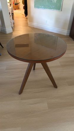 West Elm Round Glass Top Walnut Side Table