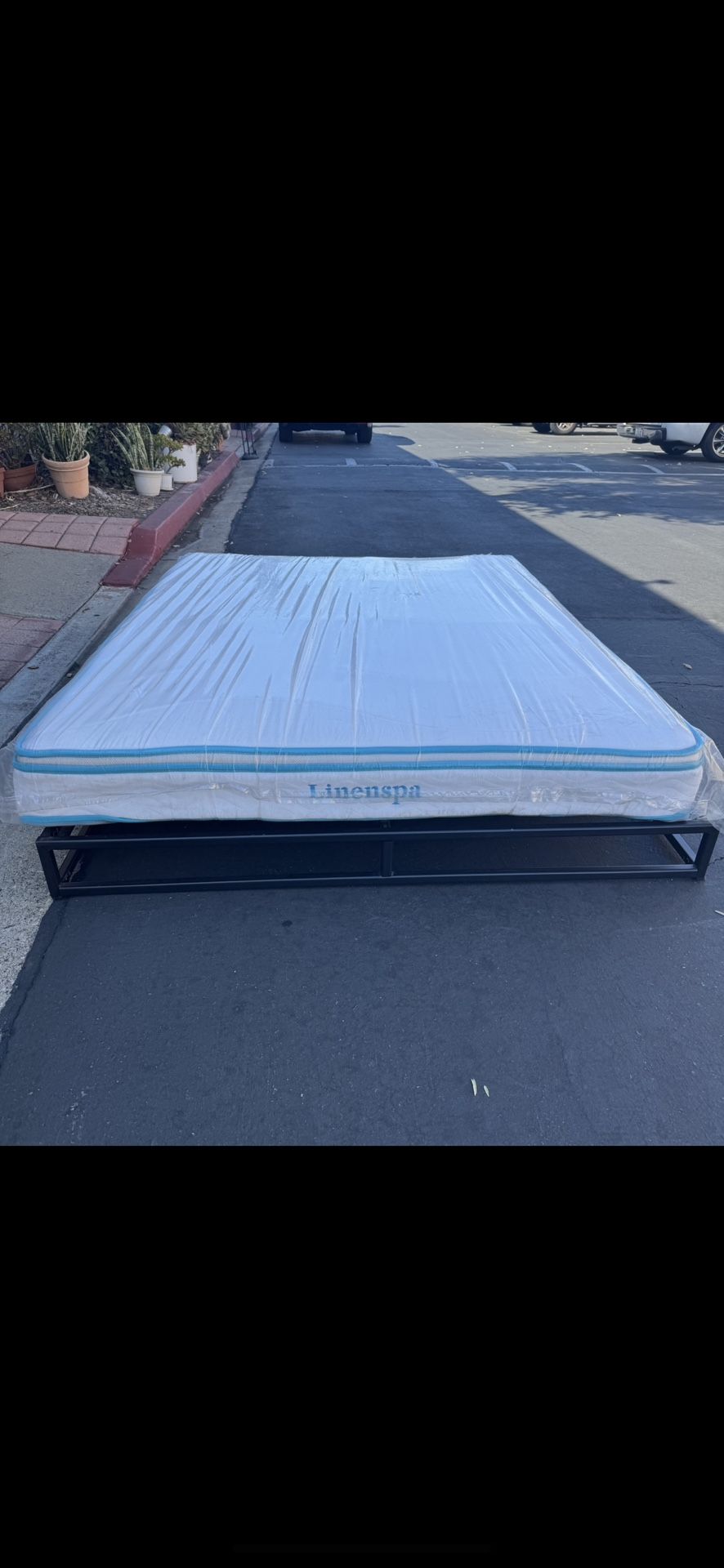 Queen Size Low Position Metal  Slatted Bed Frame and Mattress Very Clean and Good Condition 