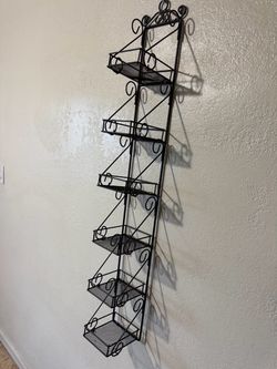 Metal Spice Rack CD Stand with 6 Metal Scroll Design Basket Shelves