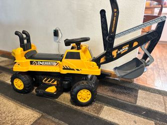 HONEY JOY Ride on Excavator, 6V Battery Powered Ride on Construction Vehicles for Kids, Under Seat Storage, Music, Rotatable Seat, Kids Digger Loader,
