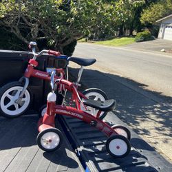 Child Kid Children Radio Flyer Balance Bike 12”Wheels Bicycle and Tricycle Trike in Good Condition $35 Each 