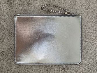 Metallic Silver Zip Clutch Wristlet Chain Strap New With Tags 8x6