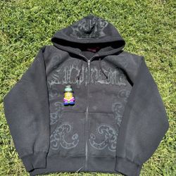 Supreme Leather Appliqué Zip Up Hoodie