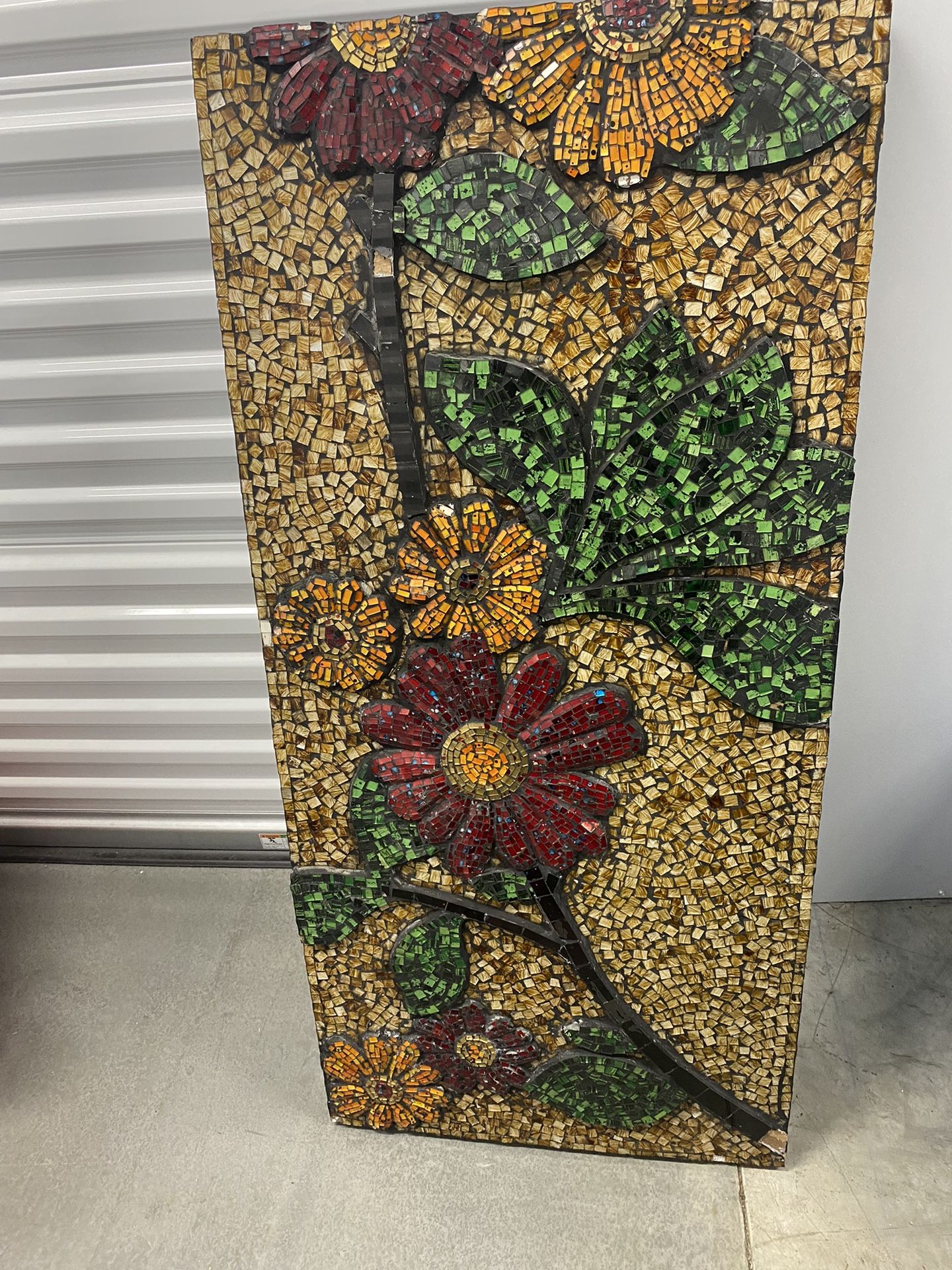 1980s Large Vintage Glass Mosaic Flowers