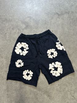 Navy Denim Tear Sweat Shorts / Medium 