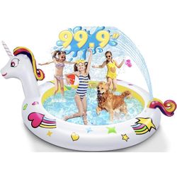 99.9'' Inflatable Sprinkler Pool 丨Unicorn Sprinkler Pool for Kids, Dogs Outdoor Kids Pool 