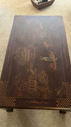 Henredon mahogany hand carved, painted coffee table