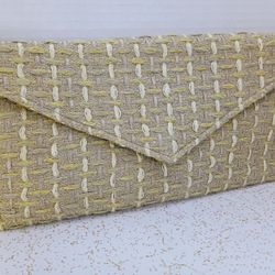William & Irene Purse Clutch Handbag Linton Fashion Tweed Fabric Woven in England
