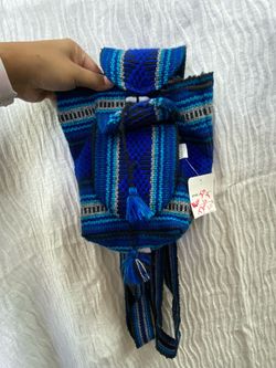 Woven Hispanic artisan Mini Backpack Blue Striped