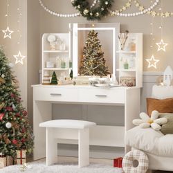 Greyden Vanity Set with LED Mirror & Stool White