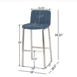 3 Modern Blue And Stainless Steel Barstools 