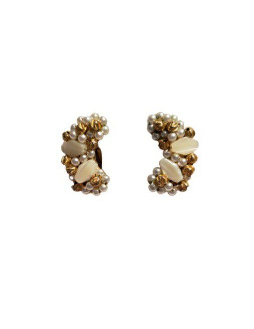 vintage Clip-on climber earrings in gold and white