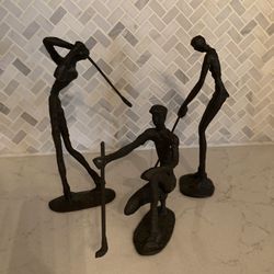 Trio Of Bronze figures,/Metal Sculptures, Golfer gift, his hers golf lover anniversary gift