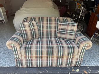 Lane Furniture sleeper loveseat features a traditional plaid