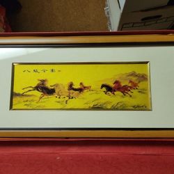 Asian Chinese Print. Horses Running