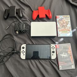 Nintendo Switch OLED (White) Bundle - 2 Games & Extra Grips - Pristine