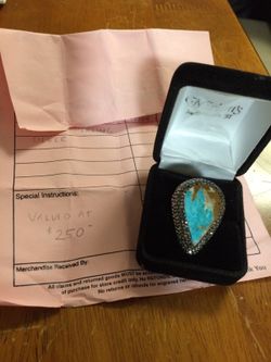 Turquoise and crystal ring in sterling silver