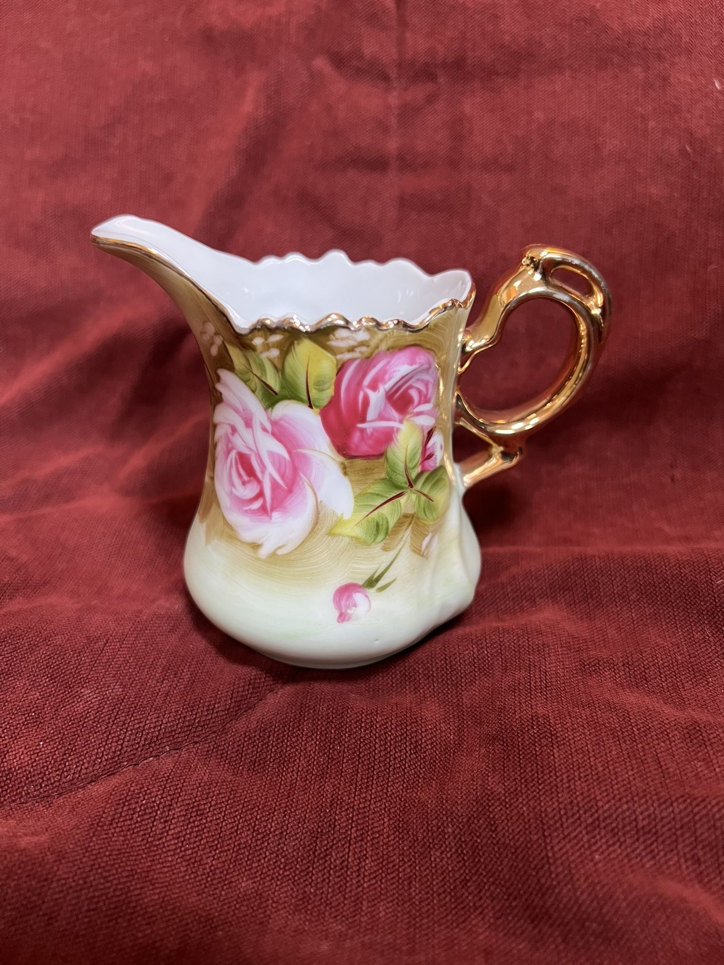 Lefton China green heritage rose handpainted creamer # 3066