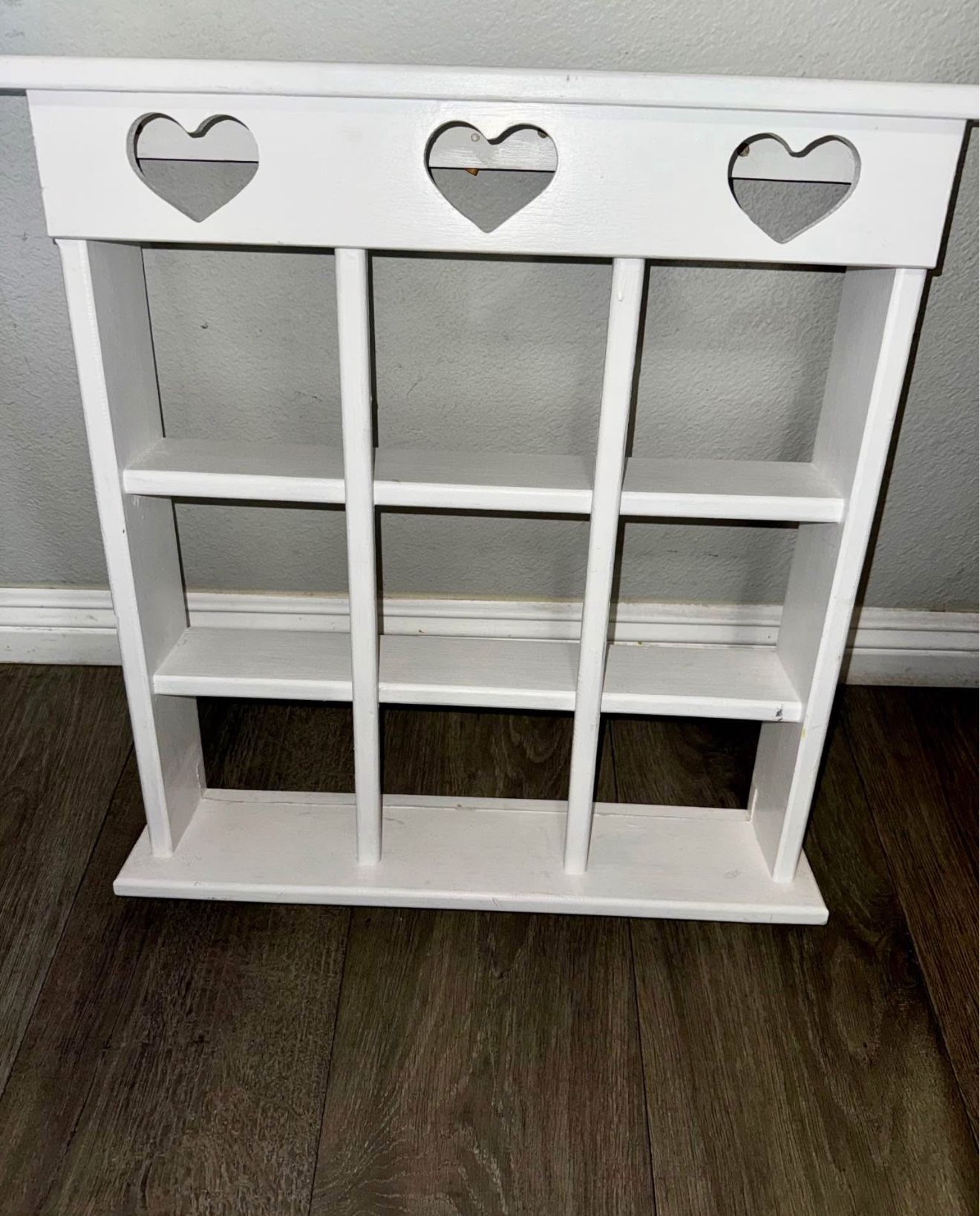 Vintage White Country Wooden Shelf with Heart Cutouts
