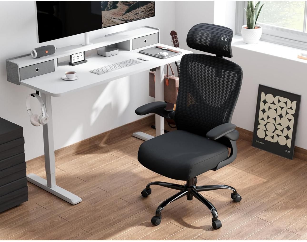 Ergonomic Office Chair - X-Shaped Computer Desk Chair Comfy, Gaming Chair, Office Chair with Lumbar Support, Mesh Office Chairs with Headrests (Black)