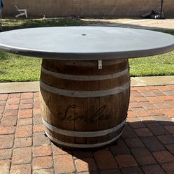Wine barrel patio table with Concrete top