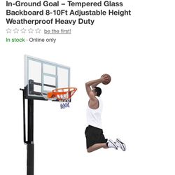 Basketball Hoop, 55" Pro-Style Outdoor In-Ground Goal – Tempered Glass Backboard 8-10Ft Adjustable Height Weatherproof Heavy Duty