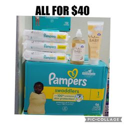 PAMPERS SIZE 1  3 PACKS OF WIPES SHEA MOISTURE SHAMPOO & WASH  AND BODY LOTION