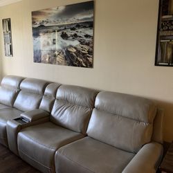 Long Leather Reclining Couch And 2 End Tables