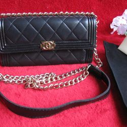 Chanel Black Lambskin Leather  Boy Bag Wallet