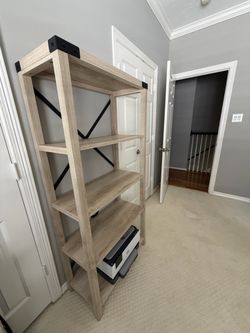 Farmhouse 5-Shelf Bookcase Light Wood and Black