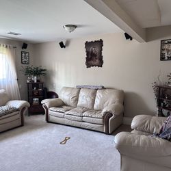 3 Leather Couch Set - Ivory